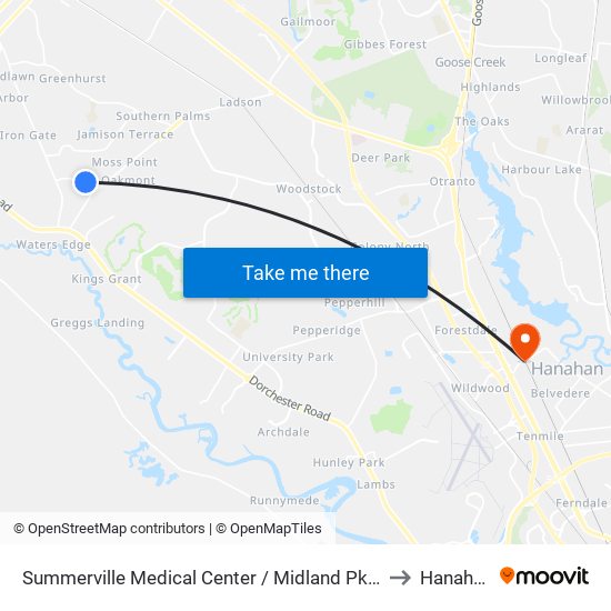 Summerville Medical Center / Midland Pkwy to Hanahan map