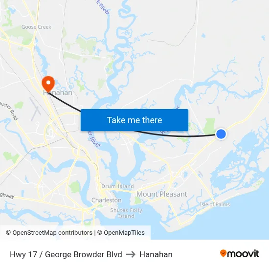 Hwy 17 / George Browder Blvd to Hanahan map
