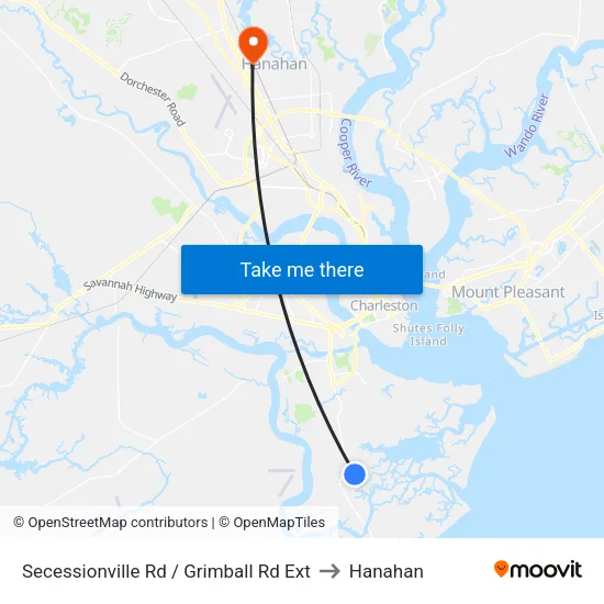 Secessionville Rd / Grimball Rd Ext to Hanahan map