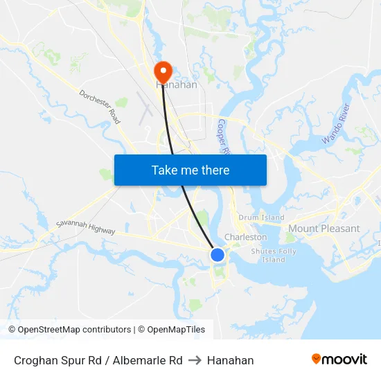 Croghan Spur Rd / Albemarle Rd to Hanahan map