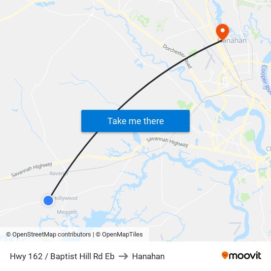 Hwy 162 / Baptist Hill Rd Eb to Hanahan map