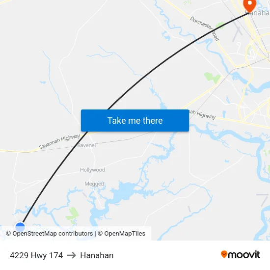 4229 Hwy 174 to Hanahan map