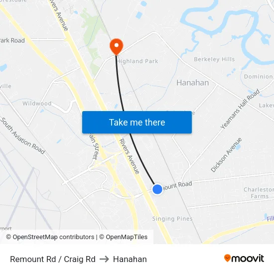 Remount Rd / Craig Rd to Hanahan map