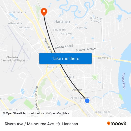 Rivers Ave / Melbourne Ave to Hanahan map