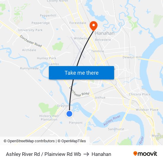 Ashley River Rd / Plainview Rd Wb to Hanahan map