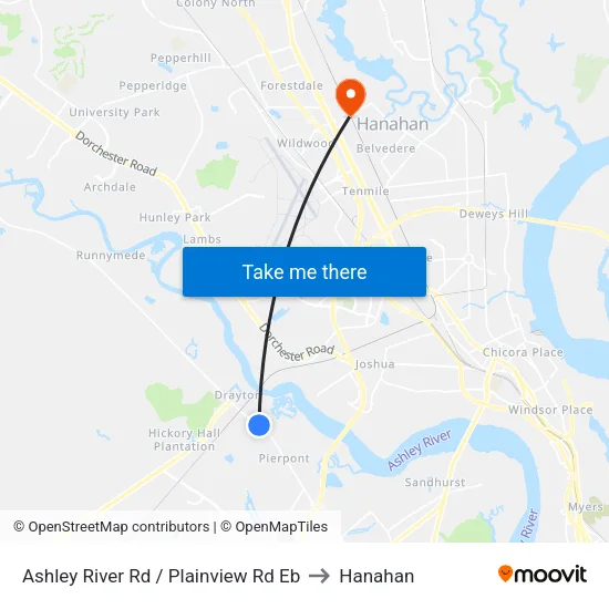Ashley River Rd / Plainview Rd Eb to Hanahan map
