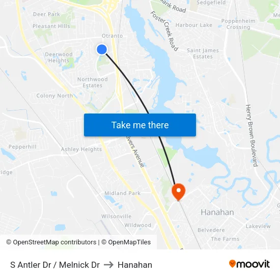 S Antler Dr / Melnick Dr to Hanahan map