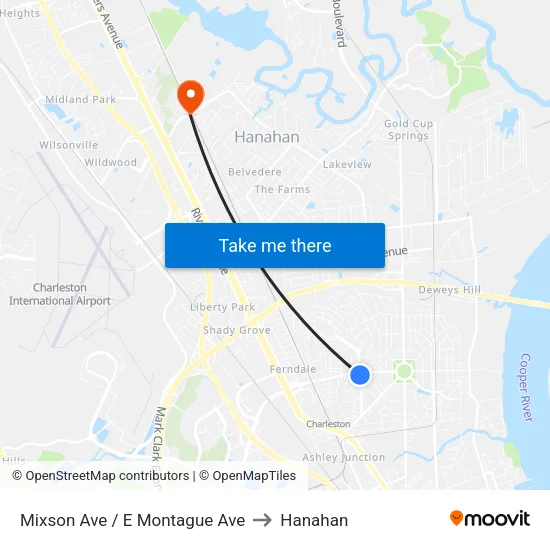Mixson Ave / E Montague Ave to Hanahan map
