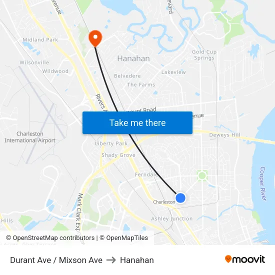 Durant Ave / Mixson Ave to Hanahan map