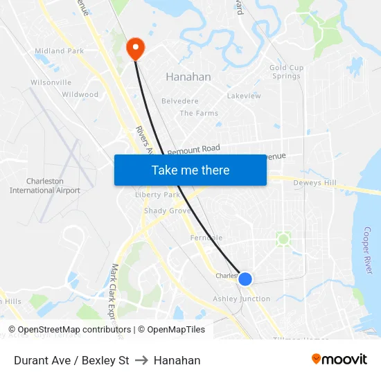 Durant Ave / Bexley St to Hanahan map