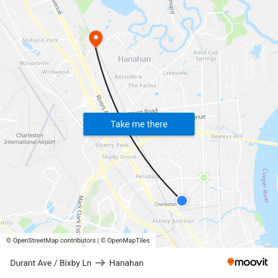 Durant Ave / Bixby Ln to Hanahan map