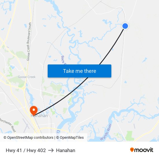 Hwy 41 / Hwy 402 to Hanahan map