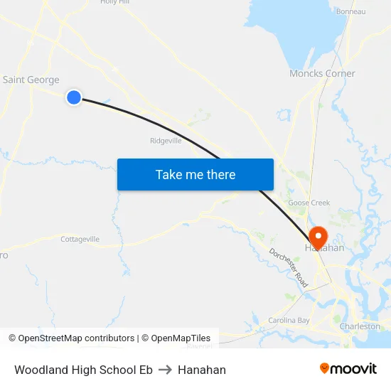 Woodland High School Eb to Hanahan map