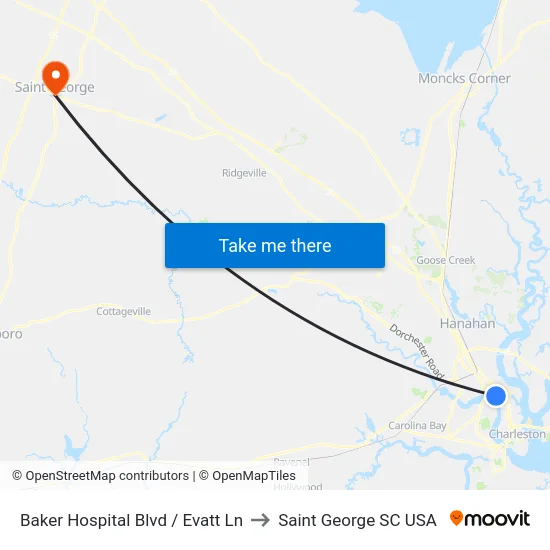 Baker Hospital Blvd / Evatt Ln to Saint George SC USA map