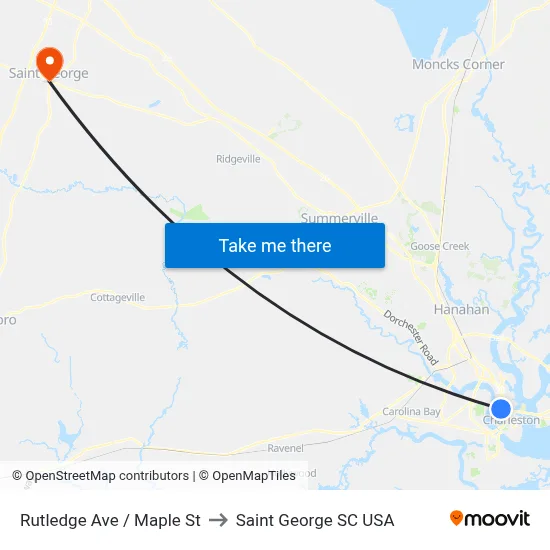 Rutledge Ave / Maple St to Saint George SC USA map