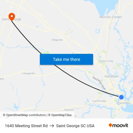 1640 Meeting Street Rd to Saint George SC USA map