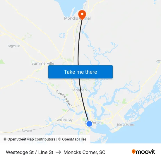 Westedge St / Line St to Moncks Corner, SC map