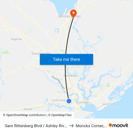 Sam Rittenberg Blvd / Ashley River Rd to Moncks Corner, SC map
