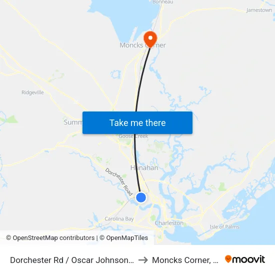Dorchester Rd / Oscar Johnson Dr to Moncks Corner, SC map