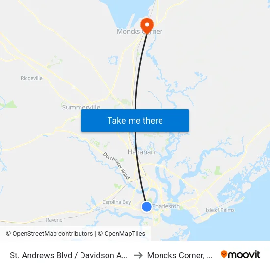 St. Andrews Blvd / Davidson Ave to Moncks Corner, SC map