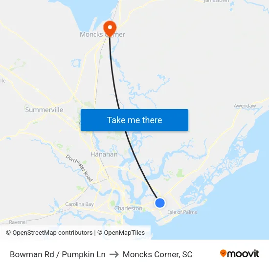 Bowman Rd / Pumpkin Ln to Moncks Corner, SC map