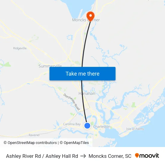 Ashley River Rd / Ashley Hall Rd to Moncks Corner, SC map