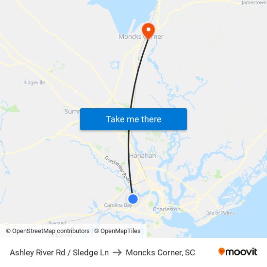 Ashley River Rd / Sledge Ln to Moncks Corner, SC map