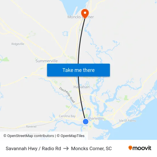 Savannah Hwy / Radio Rd to Moncks Corner, SC map