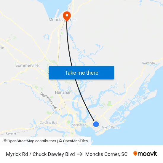 Myrick Rd / Chuck Dawley Blvd to Moncks Corner, SC map