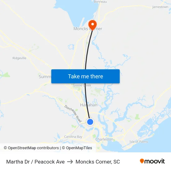 Martha Dr / Peacock Ave to Moncks Corner, SC map
