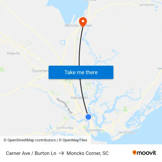 Carner Ave / Burton Ln to Moncks Corner, SC map