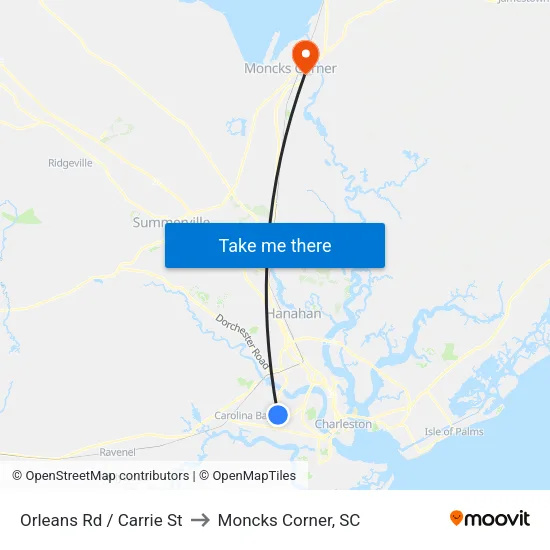 Orleans Rd / Carrie St to Moncks Corner, SC map