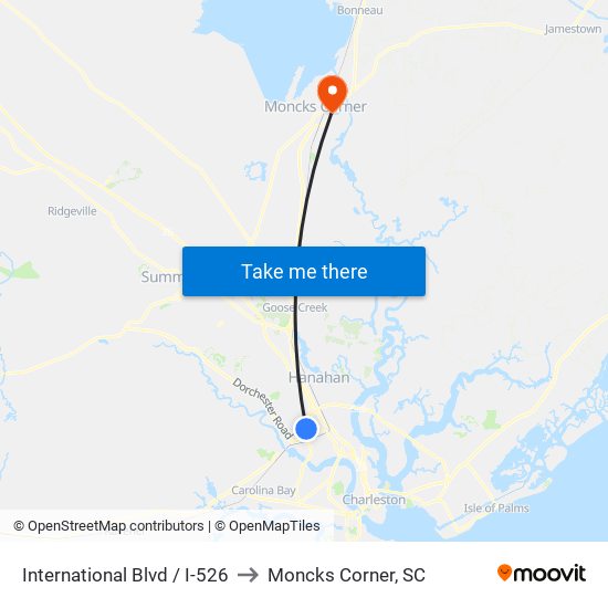 International Blvd / I-526 to Moncks Corner, SC map