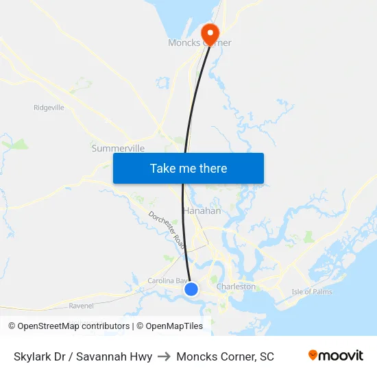 Skylark Dr / Savannah Hwy to Moncks Corner, SC map
