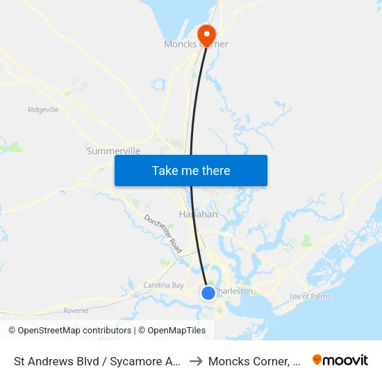 St Andrews Blvd / Sycamore Ave to Moncks Corner, SC map