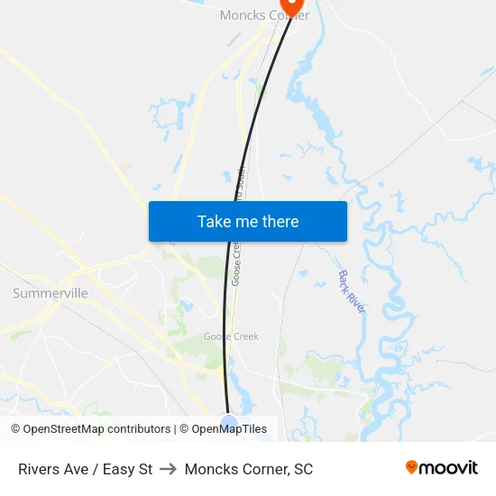 Rivers Ave / Easy St to Moncks Corner, SC map