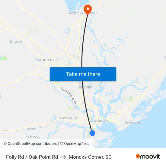 Folly Rd / Oak Point Rd to Moncks Corner, SC map