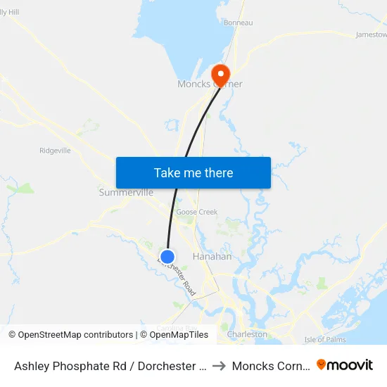 Ashley Phosphate Rd / Dorchester Manor Blvd to Moncks Corner, SC map