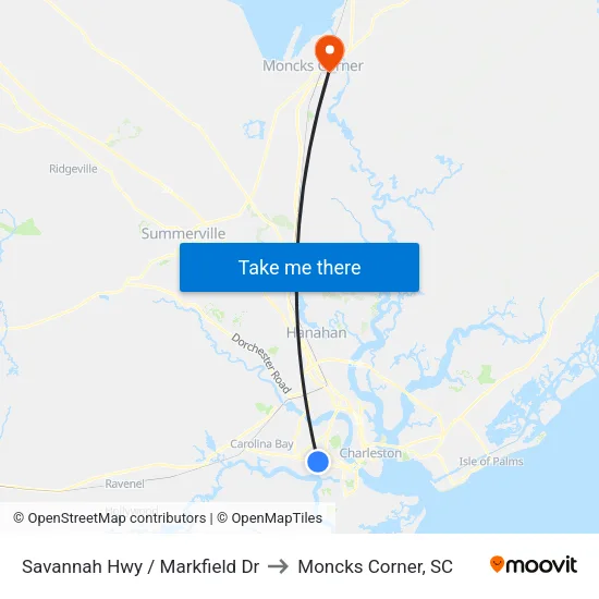 Savannah Hwy / Markfield Dr to Moncks Corner, SC map