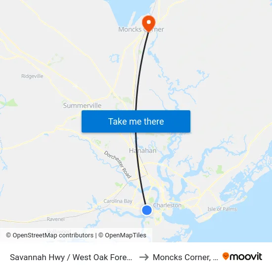 Savannah Hwy / West Oak Forest Dr to Moncks Corner, SC map