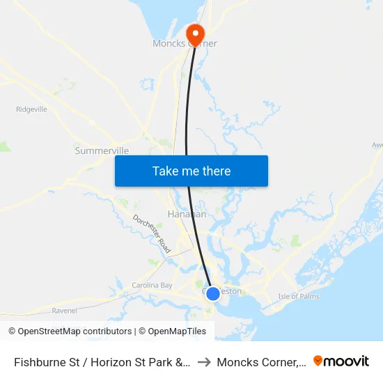 Fishburne St / Horizon St Park & Ride to Moncks Corner, SC map