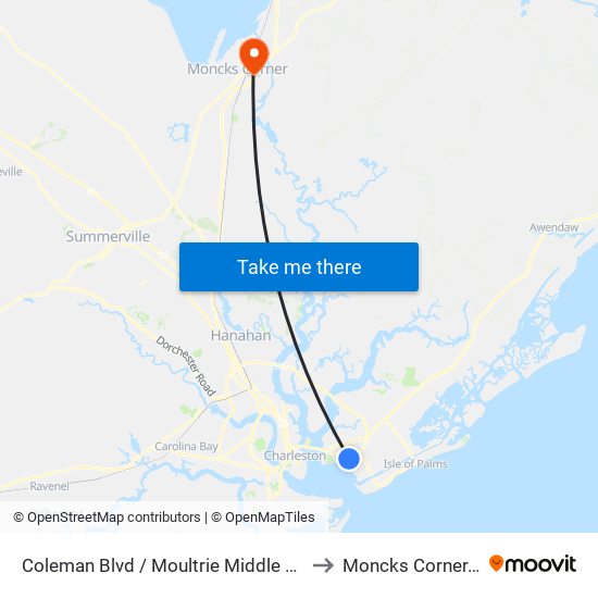 Coleman Blvd / Moultrie Middle School to Moncks Corner, SC map