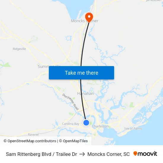 Sam Rittenberg Blvd / Trailee Dr to Moncks Corner, SC map