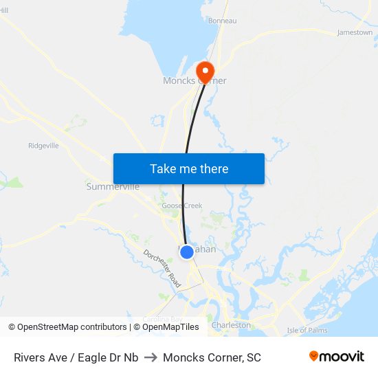 Rivers Ave / Eagle Dr Nb to Moncks Corner, SC map