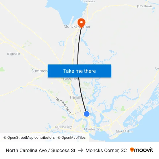 North Carolina Ave / Success St to Moncks Corner, SC map