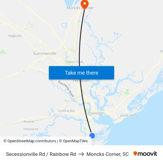 Secessionville Rd / Rainbow Rd to Moncks Corner, SC map