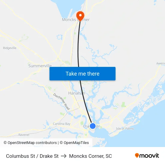 Columbus St / Drake St to Moncks Corner, SC map