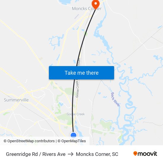 Greenridge Rd / Rivers Ave to Moncks Corner, SC map