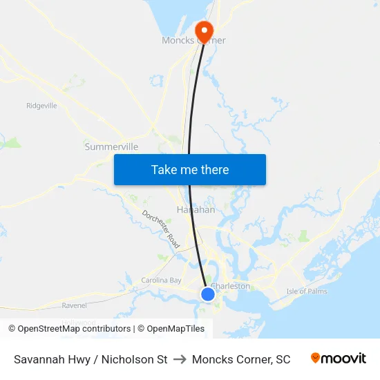 Savannah Hwy / Nicholson St to Moncks Corner, SC map