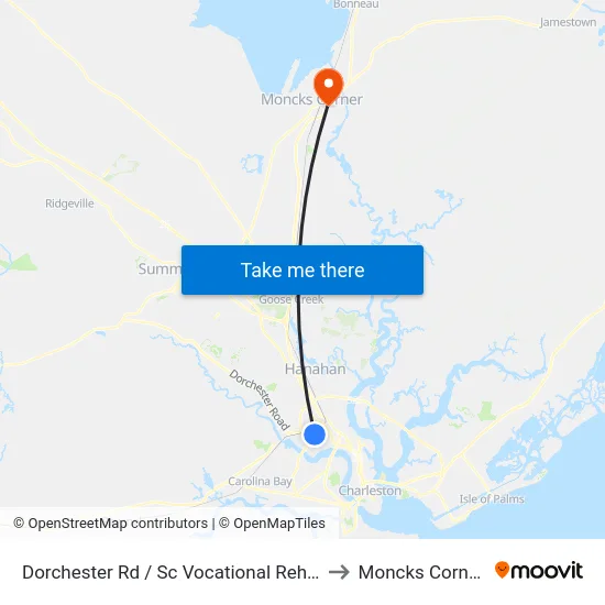 Dorchester Rd / Sc Vocational Rehab Center to Moncks Corner, SC map
